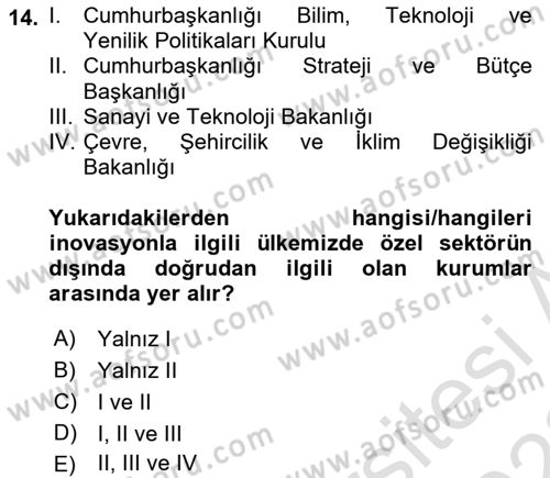 Teknoloji, İnnovasyon Ve Girişimcilik Dersi 2021 - 2022 Yılı Yaz Okulu Sınav Soruları 14. Soru