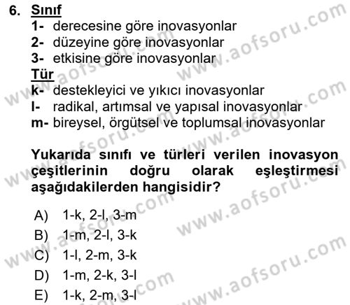 Teknoloji, İnnovasyon Ve Girişimcilik Dersi 2021 - 2022 Yılı Yaz Okulu Sınav Soruları 6. Soru