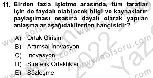 Teknoloji, İnnovasyon Ve Girişimcilik Dersi 2022 - 2023 Yılı Yaz Okulu Sınav Soruları 11. Soru