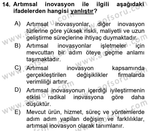 Teknoloji, İnnovasyon Ve Girişimcilik Dersi 2023 - 2024 Yılı (Vize) Ara Sınav Soruları 14. Soru