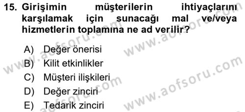 Teknoloji, İnnovasyon Ve Girişimcilik Dersi 2023 - 2024 Yılı (Final) Dönem Sonu Sınav Soruları 15. Soru