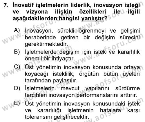 Teknoloji, İnnovasyon Ve Girişimcilik Dersi 2023 - 2024 Yılı (Final) Dönem Sonu Sınav Soruları 7. Soru