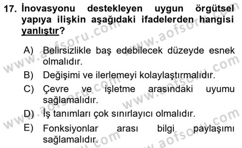 Teknoloji, İnnovasyon Ve Girişimcilik Dersi 2024 - 2025 Yılı (Vize) Ara Sınav Soruları 17. Soru