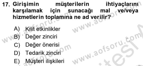 Teknoloji, İnnovasyon Ve Girişimcilik Dersi 2024 - 2025 Yılı (Final) Dönem Sonu Sınav Soruları 17. Soru