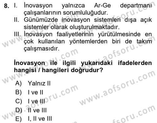 Teknoloji, İnnovasyon Ve Girişimcilik Dersi 2024 - 2025 Yılı (Final) Dönem Sonu Sınav Soruları 8. Soru