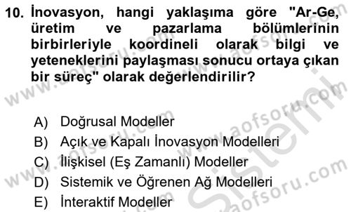 Teknoloji,İnnovasyon Ve Girişimcilik Dersi 2020 - 2021 Yılı Yaz Okulu Sınav Soruları 10. Soru
