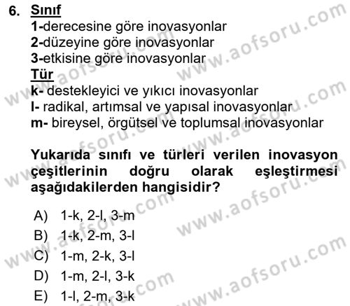 Teknoloji,İnnovasyon Ve Girişimcilik Dersi 2020 - 2021 Yılı Yaz Okulu Sınav Soruları 6. Soru
