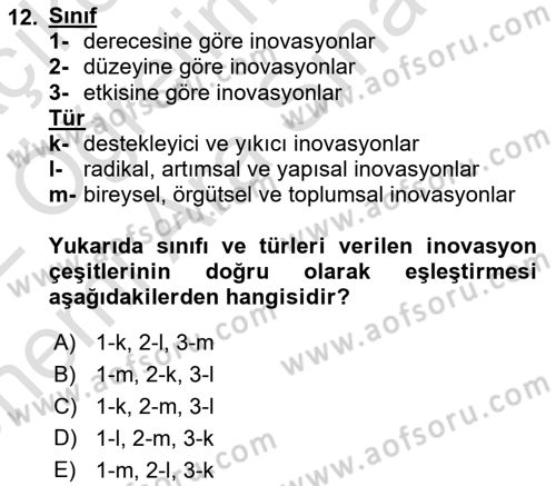 Teknoloji,İnnovasyon Ve Girişimcilik Dersi 2021 - 2022 Yılı (Vize) Ara Sınav Soruları 12. Soru