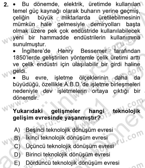 Teknoloji,İnnovasyon Ve Girişimcilik Dersi 2021 - 2022 Yılı (Final) Dönem Sonu Sınav Soruları 2. Soru