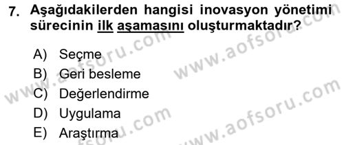 Teknoloji,İnnovasyon Ve Girişimcilik Dersi 2021 - 2022 Yılı (Final) Dönem Sonu Sınav Soruları 7. Soru