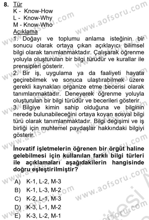 Teknoloji,İnnovasyon Ve Girişimcilik Dersi 2021 - 2022 Yılı (Final) Dönem Sonu Sınav Soruları 8. Soru