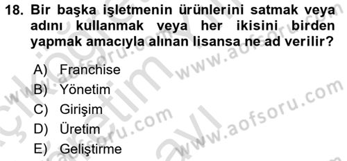 Teknoloji,İnnovasyon Ve Girişimcilik Dersi 2021 - 2022 Yılı Yaz Okulu Sınavı 18. Soru