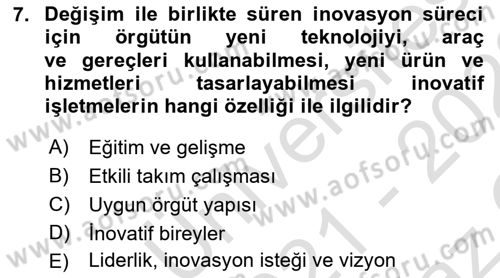 Teknoloji,İnnovasyon Ve Girişimcilik Dersi 2021 - 2022 Yılı Yaz Okulu Sınav Soruları 7. Soru