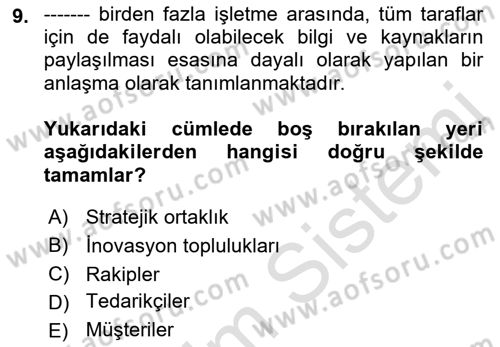 Teknoloji,İnnovasyon Ve Girişimcilik Dersi 2021 - 2022 Yılı Yaz Okulu Sınav Soruları 9. Soru