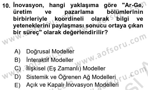 Teknoloji,İnnovasyon Ve Girişimcilik Dersi 2022 - 2023 Yılı Yaz Okulu Sınav Soruları 10. Soru
