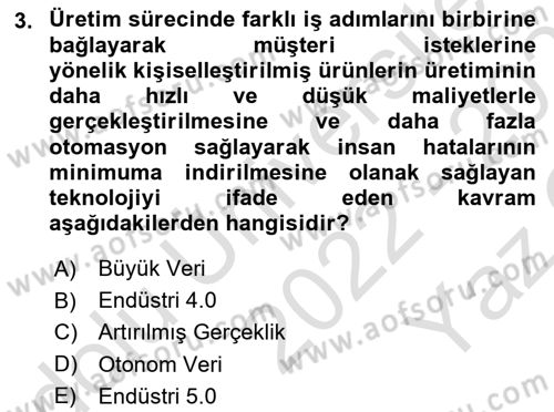 Teknoloji,İnnovasyon Ve Girişimcilik Dersi 2022 - 2023 Yılı Yaz Okulu Sınav Soruları 3. Soru