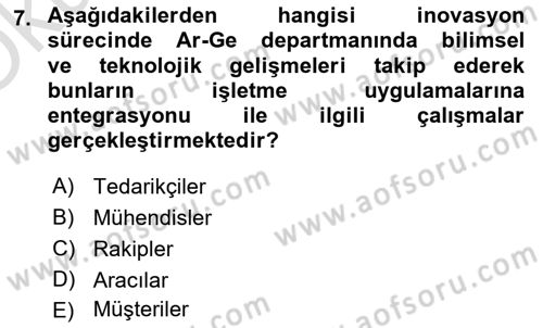 Teknoloji,İnnovasyon Ve Girişimcilik Dersi 2022 - 2023 Yılı Yaz Okulu Sınav Soruları 7. Soru