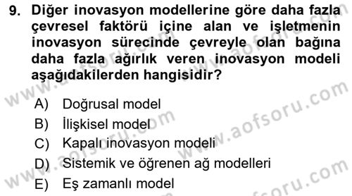 Teknoloji,İnnovasyon Ve Girişimcilik Dersi 2022 - 2023 Yılı Yaz Okulu Sınav Soruları 9. Soru