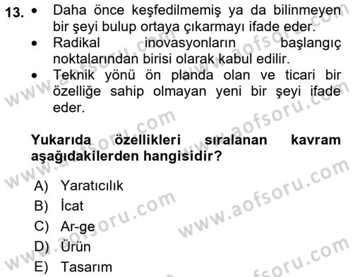 Teknoloji,İnnovasyon Ve Girişimcilik Dersi 2023 - 2024 Yılı (Vize) Ara Sınav Soruları 13. Soru