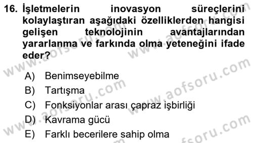 Teknoloji,İnnovasyon Ve Girişimcilik Dersi 2023 - 2024 Yılı (Vize) Ara Sınav Soruları 16. Soru