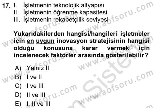 Teknoloji,İnnovasyon Ve Girişimcilik Dersi 2023 - 2024 Yılı (Vize) Ara Sınavı 17. Soru