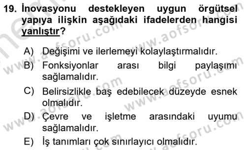 Teknoloji,İnnovasyon Ve Girişimcilik Dersi 2023 - 2024 Yılı (Vize) Ara Sınav Soruları 19. Soru