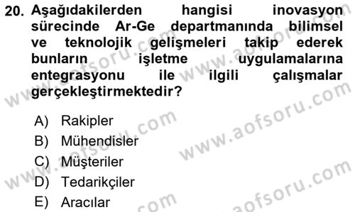 Teknoloji,İnnovasyon Ve Girişimcilik Dersi 2023 - 2024 Yılı (Vize) Ara Sınav Soruları 20. Soru