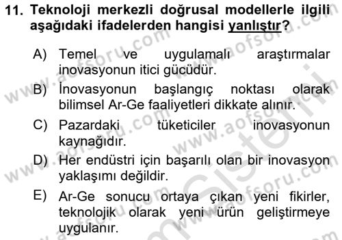 Teknoloji,İnnovasyon Ve Girişimcilik Dersi 2023 - 2024 Yılı (Final) Dönem Sonu Sınav Soruları 11. Soru