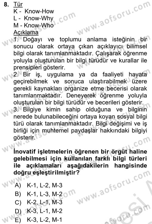 Teknoloji,İnnovasyon Ve Girişimcilik Dersi 2023 - 2024 Yılı (Final) Dönem Sonu Sınav Soruları 8. Soru