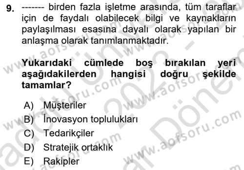 Teknoloji,İnnovasyon Ve Girişimcilik Dersi 2023 - 2024 Yılı (Final) Dönem Sonu Sınav Soruları 9. Soru