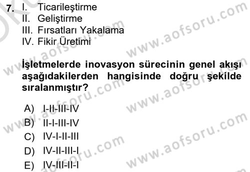 Teknoloji,İnnovasyon Ve Girişimcilik Dersi 2023 - 2024 Yılı Yaz Okulu Sınav Soruları 7. Soru