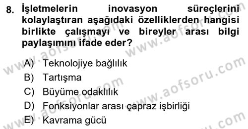 Teknoloji,İnnovasyon Ve Girişimcilik Dersi 2023 - 2024 Yılı Yaz Okulu Sınav Soruları 8. Soru