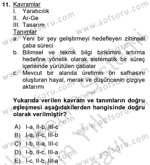 Teknoloji,İnnovasyon Ve Girişimcilik Dersi Ara Sınavı Deneme Sınav Soruları 11. Soru