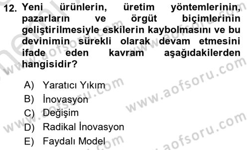 Teknoloji,İnnovasyon Ve Girişimcilik Dersi Ara Sınavı Deneme Sınav Soruları 12. Soru