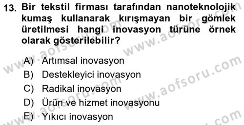 Teknoloji,İnnovasyon Ve Girişimcilik Dersi Ara Sınavı Deneme Sınav Soruları 13. Soru