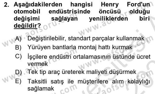 Teknoloji,İnnovasyon Ve Girişimcilik Dersi Ara Sınavı Deneme Sınav Soruları 2. Soru