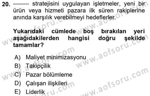 Teknoloji,İnnovasyon Ve Girişimcilik Dersi Ara Sınavı Deneme Sınav Soruları 20. Soru