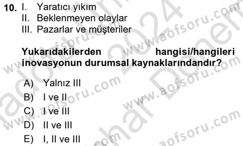 Teknoloji,İnnovasyon Ve Girişimcilik Dersi 2024 - 2025 Yılı (Final) Dönem Sonu Sınav Soruları 10. Soru