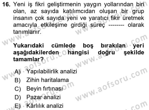 Teknoloji,İnnovasyon Ve Girişimcilik Dersi 2024 - 2025 Yılı (Final) Dönem Sonu Sınav Soruları 16. Soru