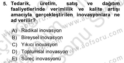 Teknoloji,İnnovasyon Ve Girişimcilik Dersi 2024 - 2025 Yılı (Final) Dönem Sonu Sınav Soruları 5. Soru