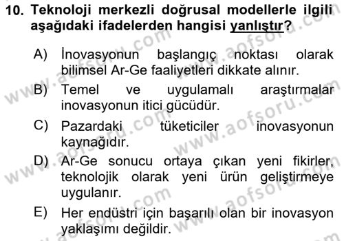 Teknoloji,İnnovasyon Ve Girişimcilik Dersi 2024 - 2025 Yılı Yaz Okulu Sınav Soruları 10. Soru