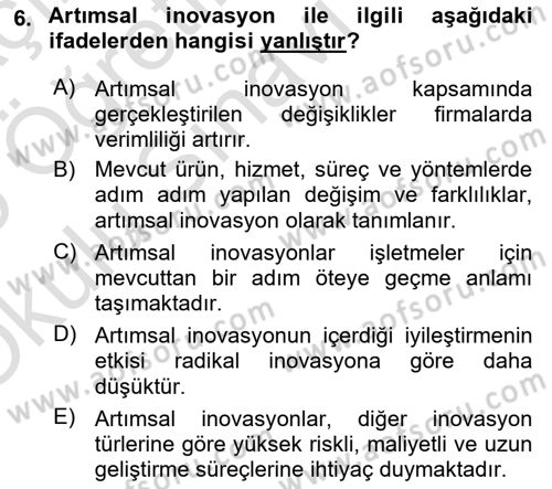 Teknoloji,İnnovasyon Ve Girişimcilik Dersi 2024 - 2025 Yılı Yaz Okulu Sınav Soruları 6. Soru