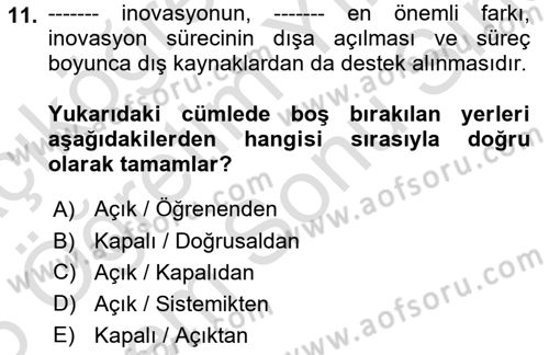 Teknoloji,İnnovasyon Ve Girişimcilik Dersi 2025 - 2026 Yılı (Final) Dönem Sonu Sınav Soruları 11. Soru