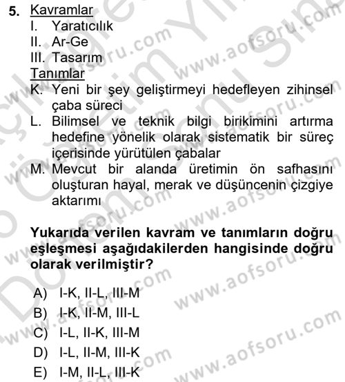 Teknoloji,İnnovasyon Ve Girişimcilik Dersi 2025 - 2026 Yılı (Final) Dönem Sonu Sınav Soruları 5. Soru