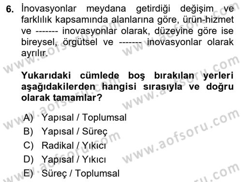 Teknoloji,İnnovasyon Ve Girişimcilik Dersi 2025 - 2026 Yılı (Final) Dönem Sonu Sınav Soruları 6. Soru