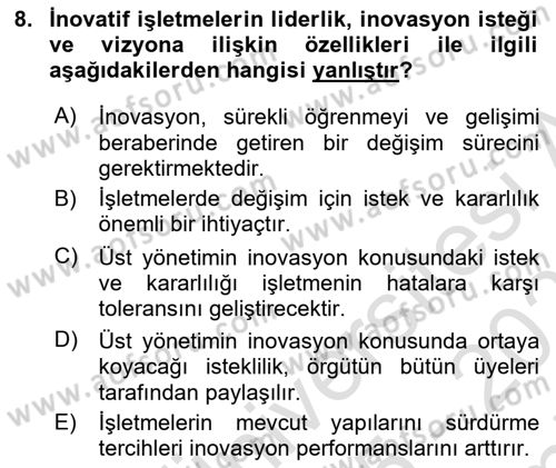 Teknoloji,İnnovasyon Ve Girişimcilik Dersi 2025 - 2026 Yılı (Final) Dönem Sonu Sınav Soruları 8. Soru