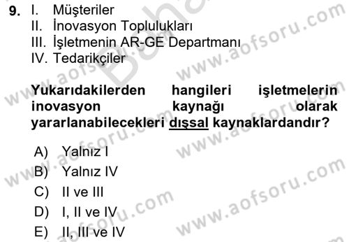 Teknoloji,İnnovasyon Ve Girişimcilik Dersi 2025 - 2026 Yılı (Final) Dönem Sonu Sınav Soruları 9. Soru