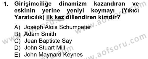 Girişimcilik ve İş Kurma Dersi 2014 - 2015 Yılı Tek Ders Sınav Soruları 1. Soru