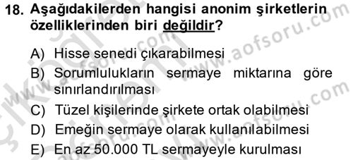 Girişimcilik ve İş Kurma Dersi 2014 - 2015 Yılı Tek Ders Sınav Soruları 18. Soru