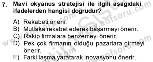 Girişimcilik ve İş Kurma Dersi 2014 - 2015 Yılı Tek Ders Sınav Soruları 7. Soru
